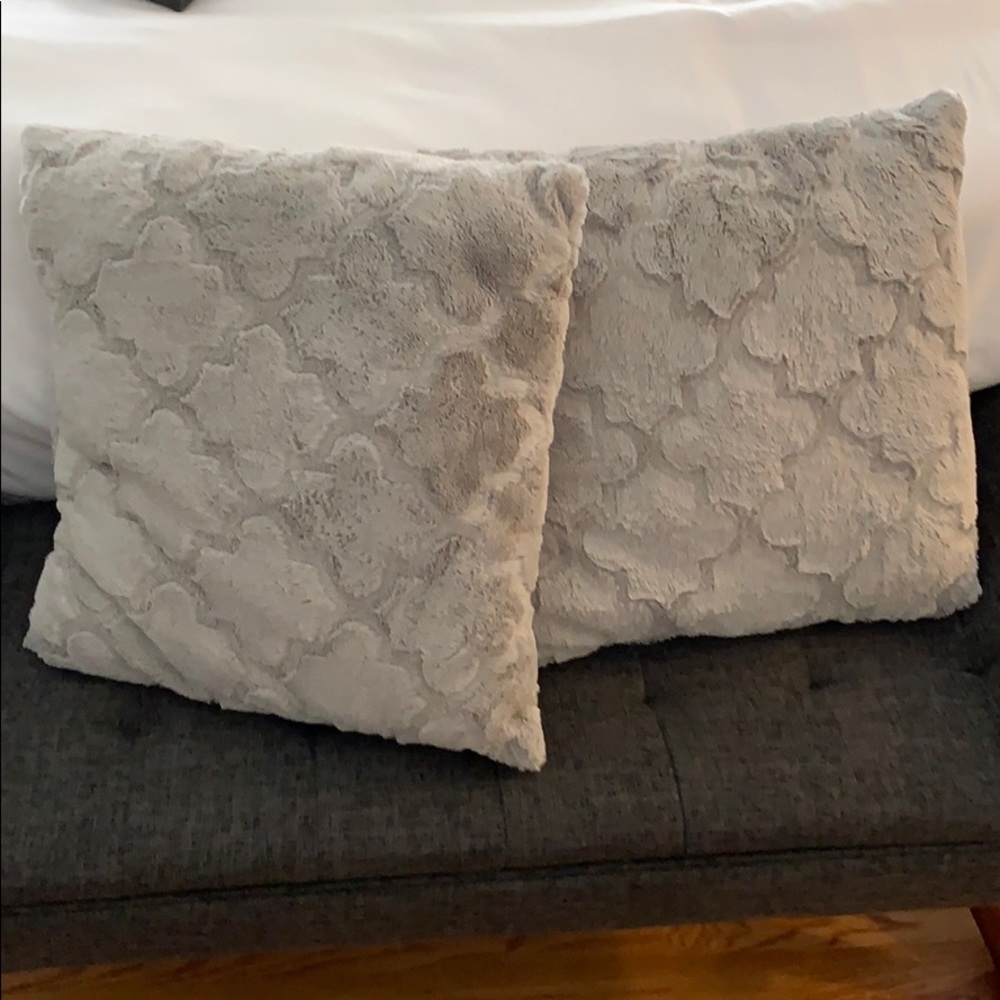 Grey fur throw pillows